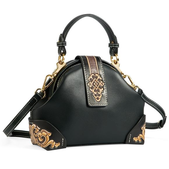 Tote Bag, Leather Crossbody Bags Hand Carved Painted Leather Hobo :^)